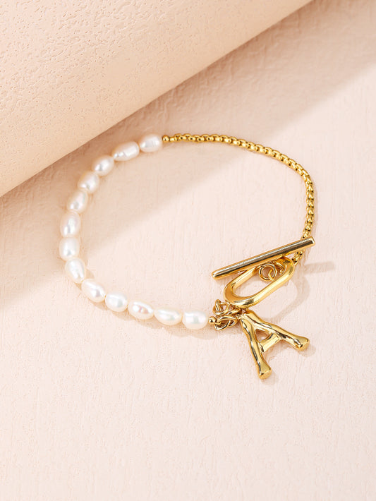 Stunning Pearl & Chain Bracelet Linked With Letter A