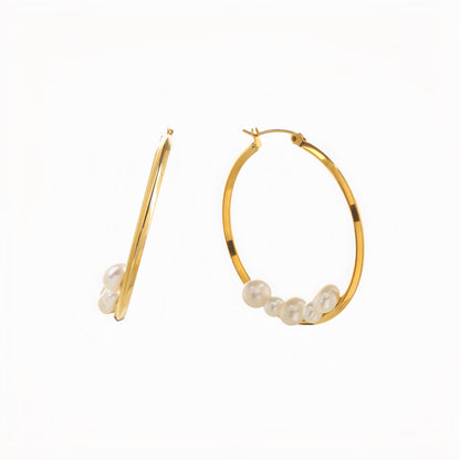 Sphere&Style Hoops Earring With Floating Pearls