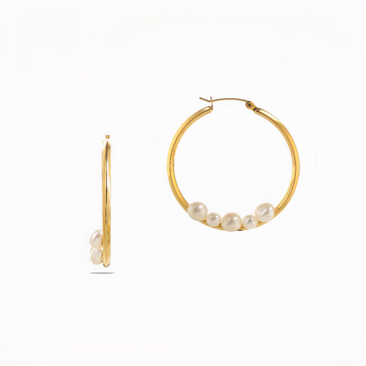 Sphere&Style Hoops Earring With Floating Pearls