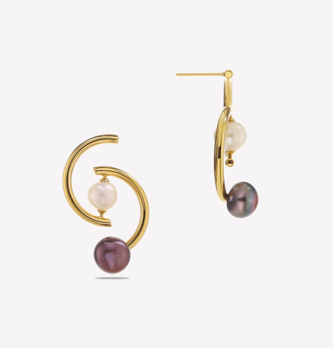 Sphere&Style Golden Linked Arcs With Green, Red, & White Pearls Earrings