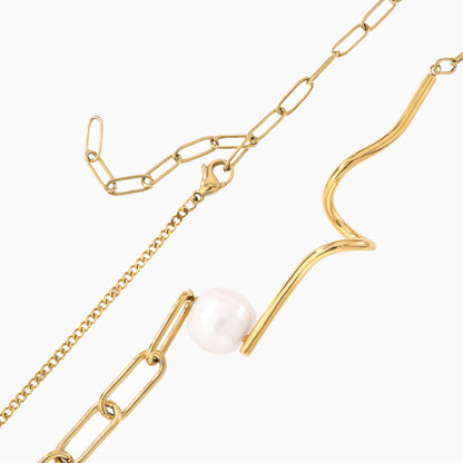 Versatile Connected Pearl Pendant with Dual Chains