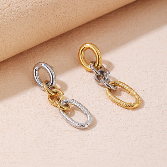 Two Tone Linked Chain Hoops Earrings