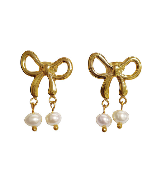 Sphere&Style Stylish Pearly Bow Drop Earrings