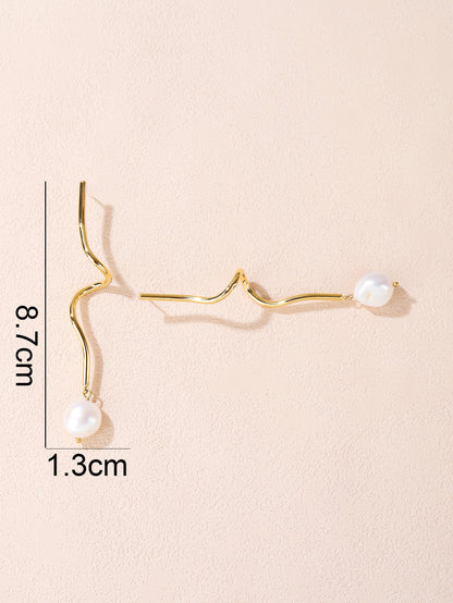 Sphere&Style Wavy Sticks With Dropped Pearl Earrings